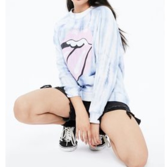 The Rolling Stones Tongue Boyfriend Graphic Tie Dyed Sweatshirt Size S Oversized - Picture 3 of 8